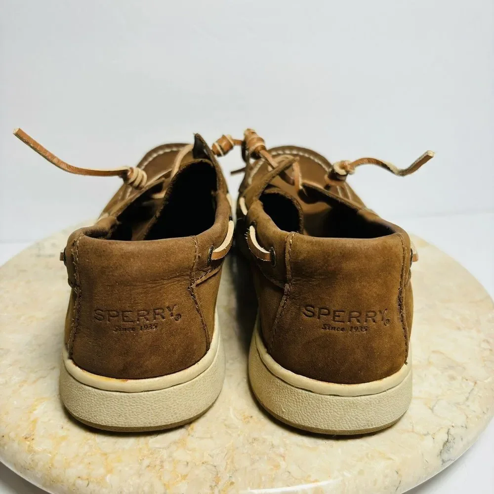Sperry Boys Sz 4.5W Sperry Cup II Brown Leather Boat Shoes